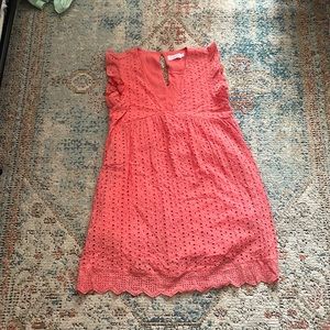 Coral Pink Lily dress with shorts built in.
